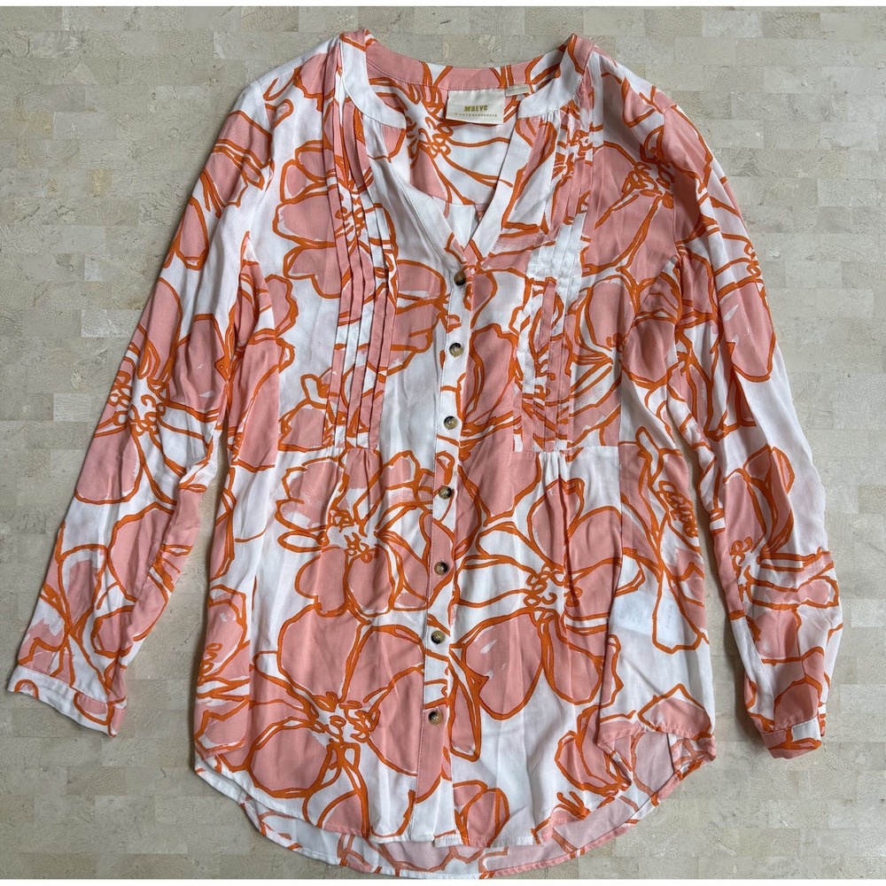 Anthropologie Maeve Pintucked Floral Buttondown Print Peasant Blouse Boho Size S - Picture 3 of 9